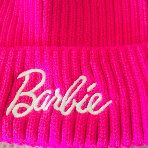 Barbie Hot Pink Embroidered Ribbed Knit Beanie - Picture 2 of 5